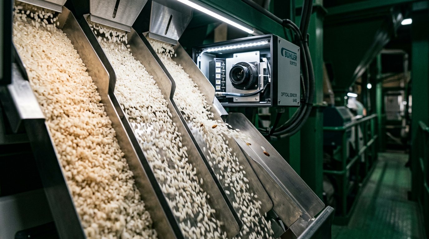 Rice colour sorter machine separating grains
