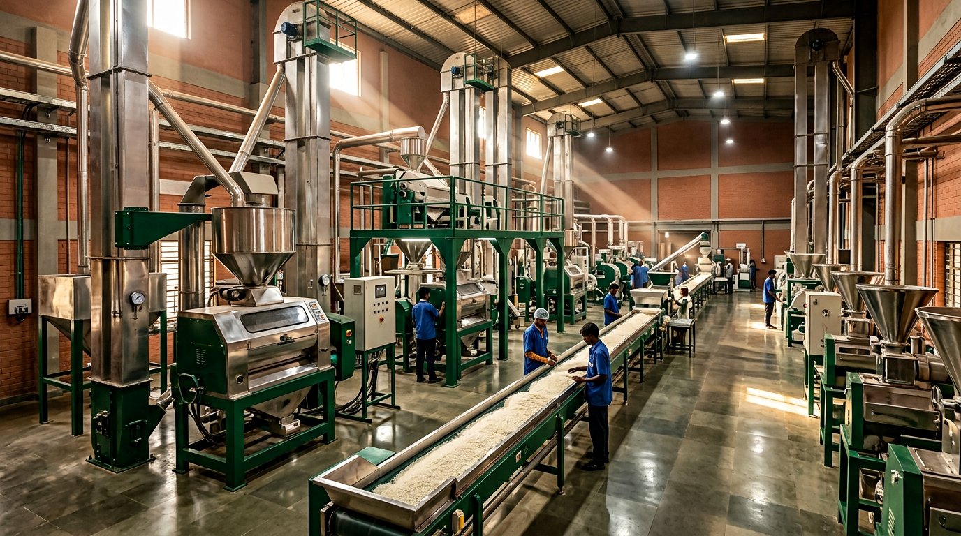 Milling machinery inside Thirupati Rice Mill