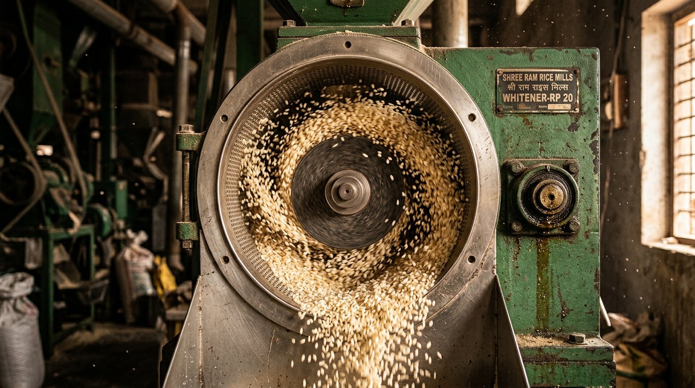 Rice polishing roller in operation