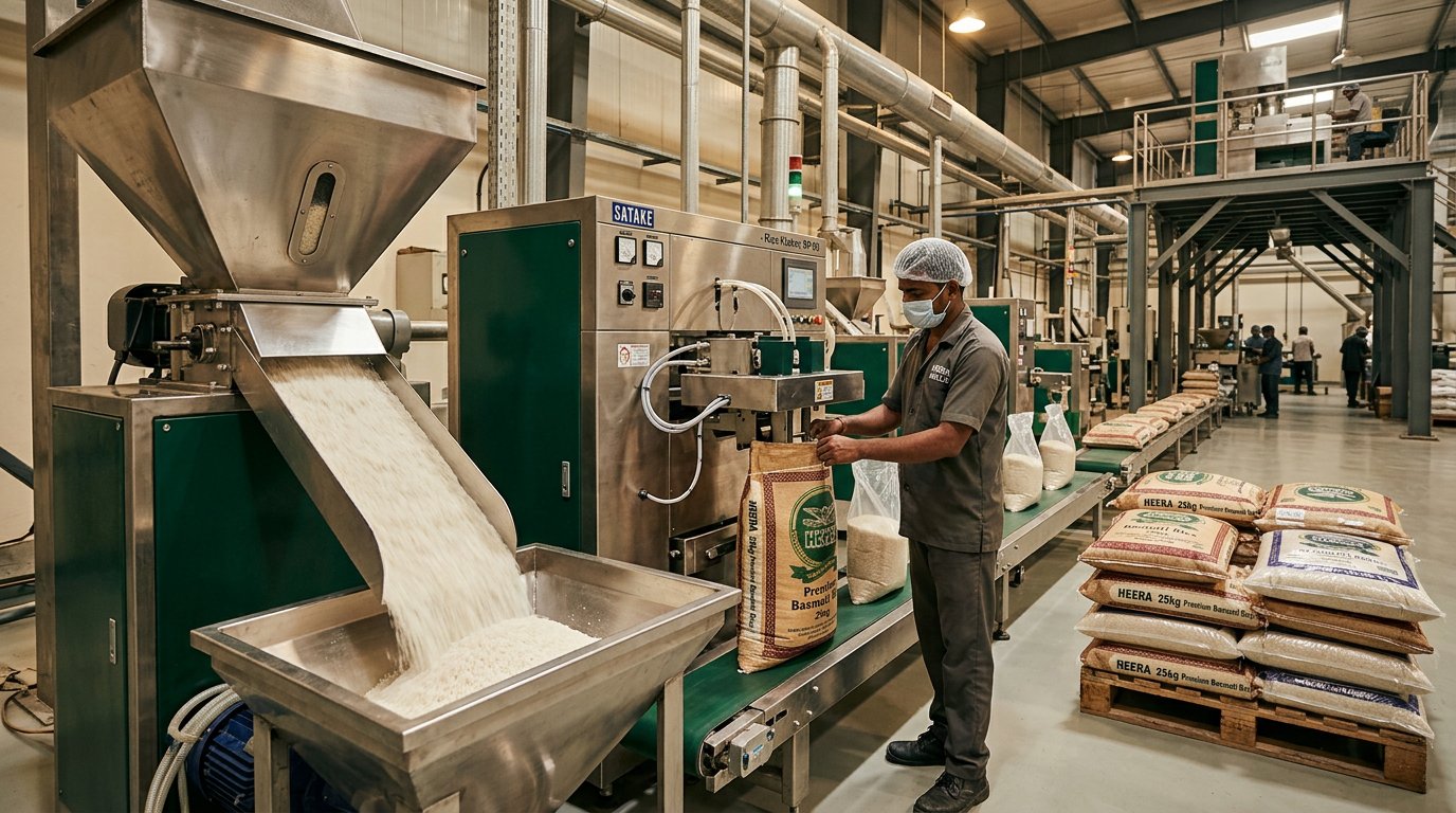 Rice packing line sealing bags