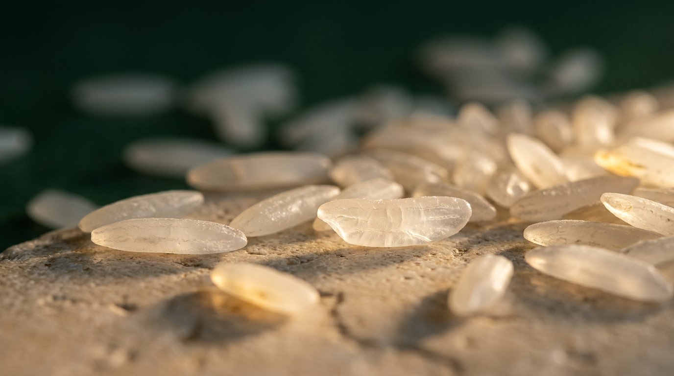 Close-up of graded rice grains